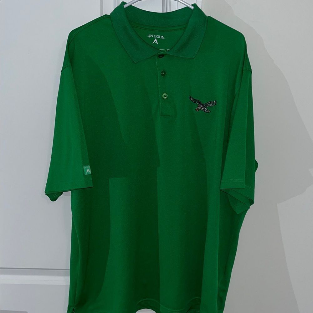 Philadelphia Eagles Antigua Kelly Green retro golf polo shirt XL vintage style - Picture 4 of 5